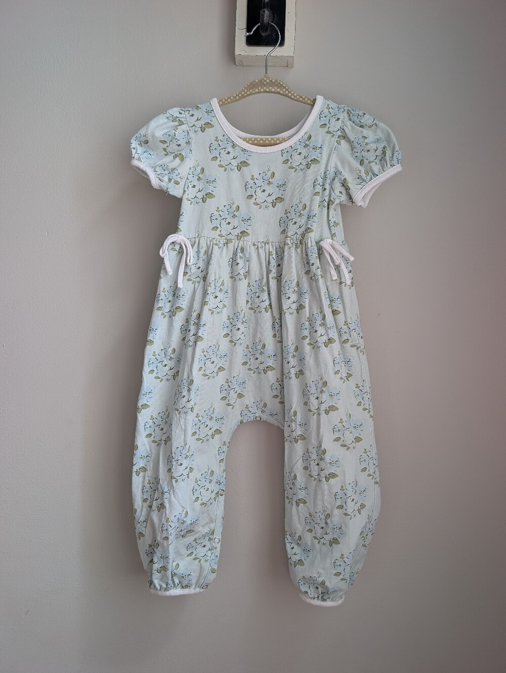 Sweet Honey Toddler Girls Floral Puff Sleeve Romper Jumpsuit Blue Floral 2T